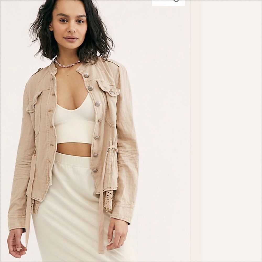FREE PEOPLE Emilia lace trim military jacket